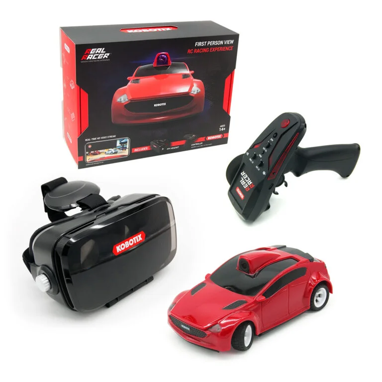 Real Racer from Kobotix: is the ultimate driving gadget that everyone can enjoy this Christmas. Forget driving games, Real Racer puts you right in the driver’s seat for a thrilling race around the home! Thanks to its built-in first-person camera, drivers are taken right into the inside of the mini-RC racer. Simply download the Real Racer VR app and insert your phone into the accompanying VR headset – then from the comfort of the couch, you can see and experience all the twists and turns of a thrilling ride. Create the ultimate race track in your home or garden, zoom around the lounge, under chairs, round table legs or over the sleeping dog.. simply let your imagination go wild. Test your driving skills, experience every turn, jump and wheel spin – then upload and share.